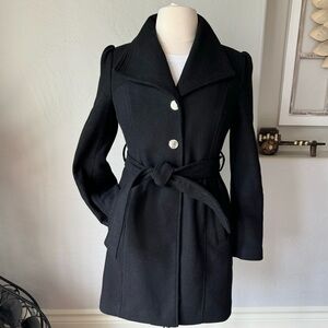 Guess‎ Winter Coat Womens Black Wool Blend Winter Coat with Belt Size L